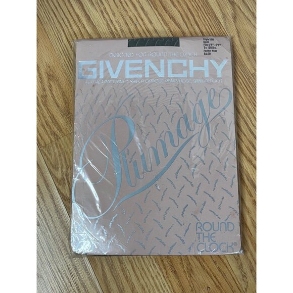 Givenchy Feather Patterned Sheer Opaque Pantyhose Sandalfoot Demi Feather Moss S - Picture 1 of 5
